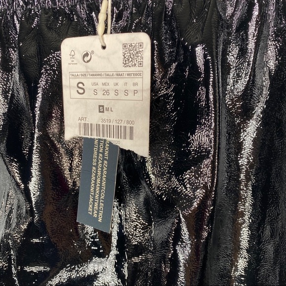 NWT Small Zara Knit Shiny Faux Patent pull on Skirt - Picture 6 of 10
